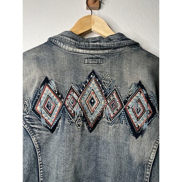Midnight Velvet Embellished Aztec Cowgirl Core Denim Jacket Sz XXL Southwestern - Picture 6 of 7